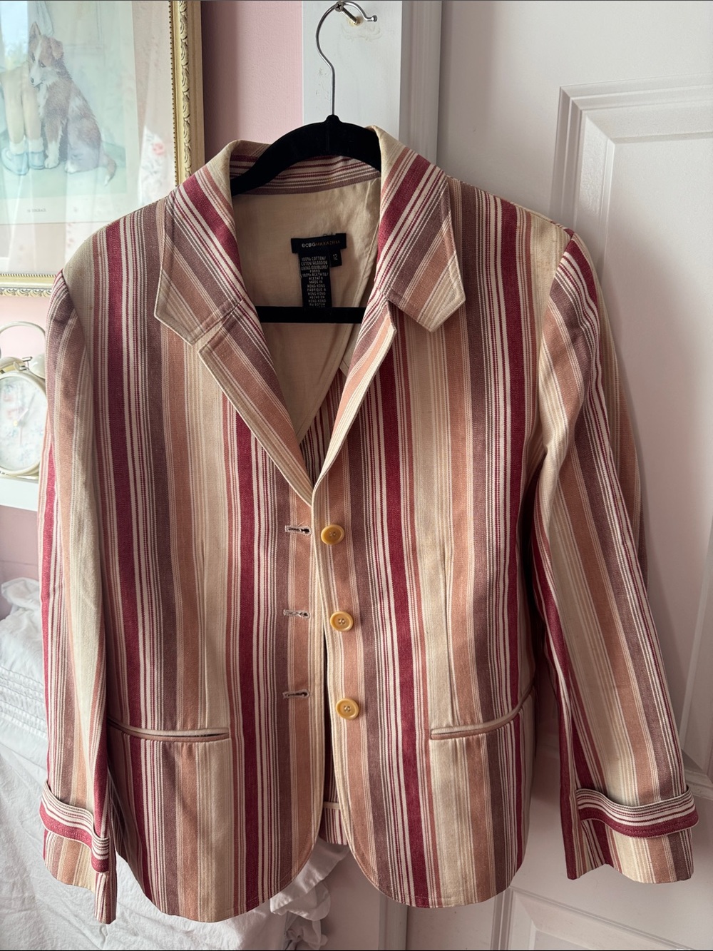 BCBGMaxAzria Pink and Cream Striped Blazer Jacket Sz 12
